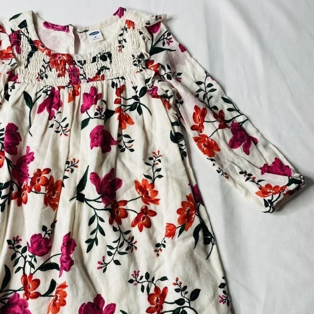 Old Navy Toddler Floral Long Sleeve Peasant Tunic Dress Size 3T
